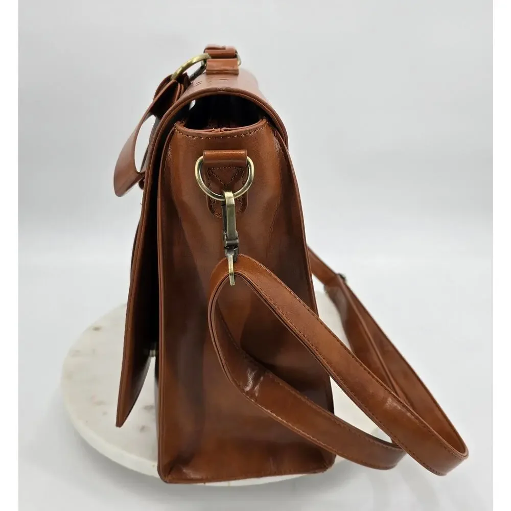 Ecosusi Laser-Cut Bow Satchel Crossbody‎ Bag – Cognac Brown Faux Leather
